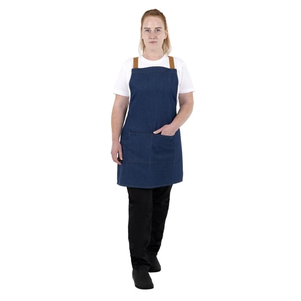 Southside Denim Short Cross-Back Bib Apron Blue ba159