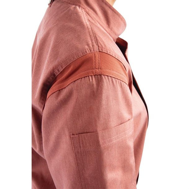 Chef Works Unisex Springfield Lightweight Short Sleeve Zipper Coat Brick p_bb265