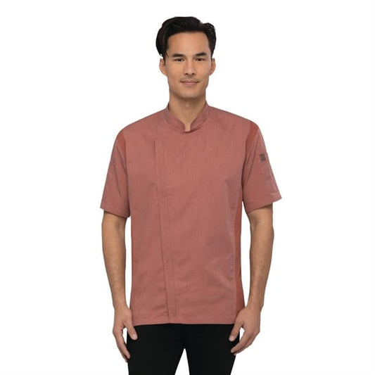 Chef Works Unisex Springfield Lightweight Short Sleeve Zipper Coat Brick p_bb265