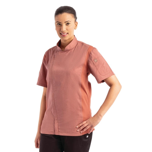 Chef Works Unisex Springfield Lightweight Short Sleeve Zipper Coat Brick p_bb265