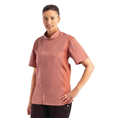 Chef Works Unisex Springfield Lightweight Short Sleeve Zipper Coat Brick p_bb265
