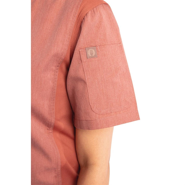 Chef Works Unisex Springfield Lightweight Short Sleeve Zipper Coat Brick p_bb265
