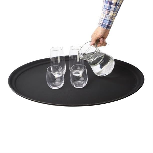 Olympia Kristallon Polypropylene Oval Non-Slip Tray Black 685mm c162