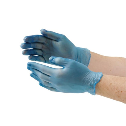 Vogue Powdered Vinyl Gloves Blue (100 Pack) p_cb254