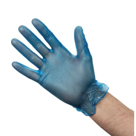 Vogue Powdered Vinyl Gloves Blue (100 Pack) p_cb254