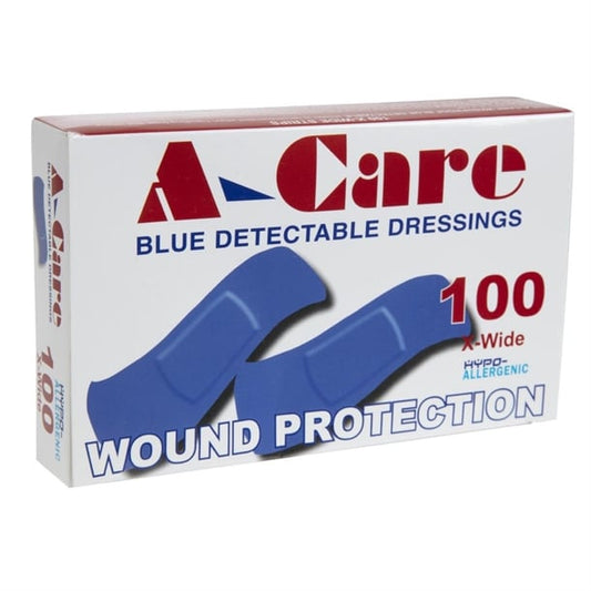 A-care detectable blue plasters extra wide strip 75X25MM (100 Pack) cb442