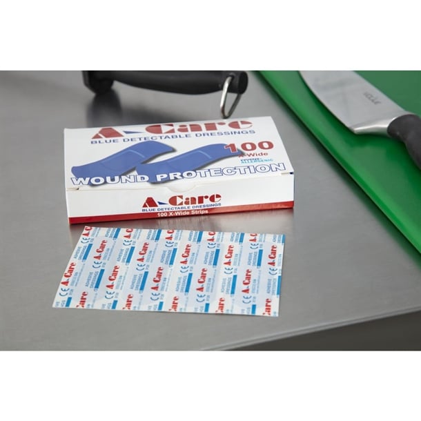 A-care detectable blue plasters extra wide strip 75X25MM (100 Pack) cb442