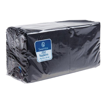 Swantex Cocktail Napkin Black 25x25cm 2ply 1/4 Fold (8 Pack) cb666