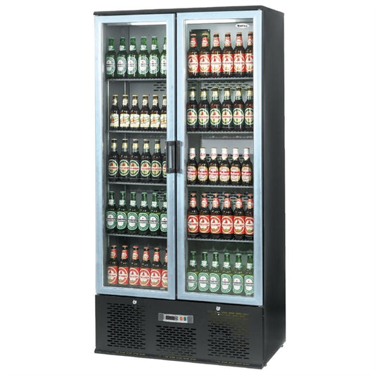 Infrico Upright Back Bar Cooler with Hinged Doors Black & Steel ZXS20 cc609