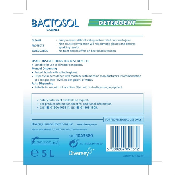 Bactosol Glasswasher Detergent Concentrate 5Ltr (2 Pack) cd519