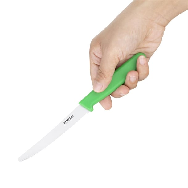 Hygiplas Serrated Tomato Knife Green 10.5cm cf898
