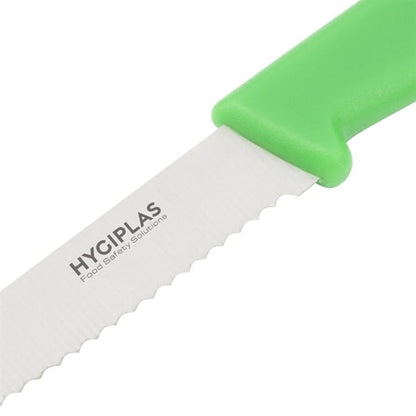 Hygiplas Serrated Tomato Knife Green 10.5cm cf898
