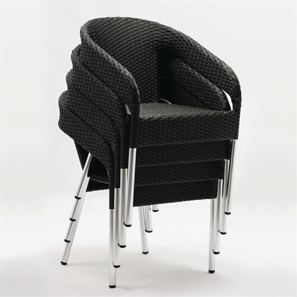 Bolero PE Wicker Wraparound Bistro Chairs Charcoal (4 Pack) cg223