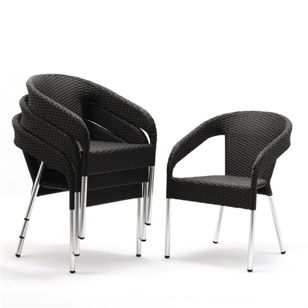 Bolero PE Wicker Wraparound Bistro Chairs Charcoal (4 Pack) cg223