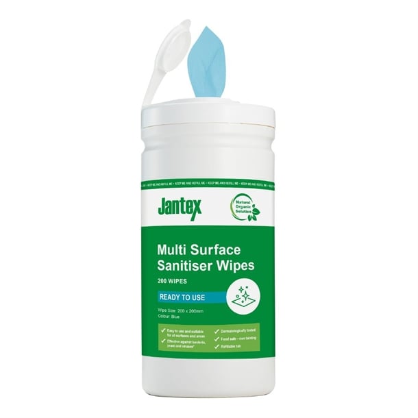 Jantex Green Surface Sanitiser Wipes Starter Tub 200mm (200 Pack) ch650