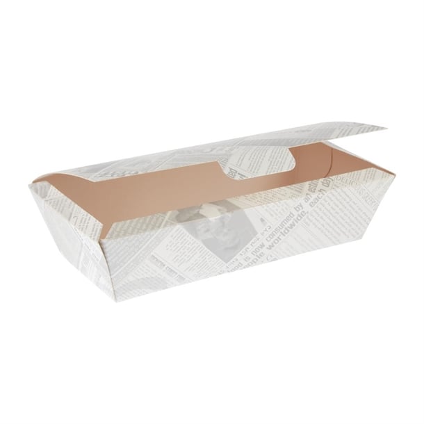 Colpac Compostable Food Boxes Newspaper Print 250mm (150 Pack) ck882