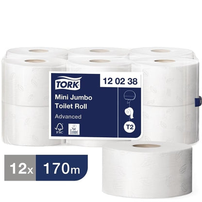 Tork Mini Jumbo Toilet Paper Rolls White T2 (12 Pack) cl126