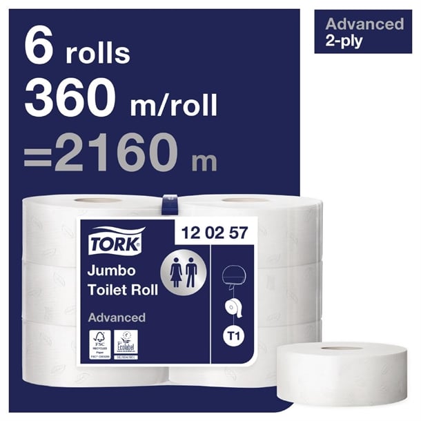 Tork Jumbo Toilet Paper Rolls White T1 (6 Pack) cl127