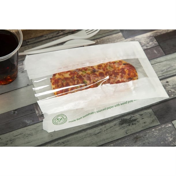 Vegware Compostable Glassine Hot Food Bags With NatureFlex Window Large ( 500 Pack) cl688