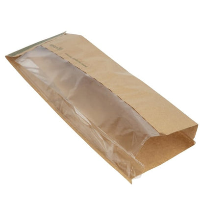 Vegware Compostable Kraft Baguette Bags With PLA Window (1000 Pack) cl693