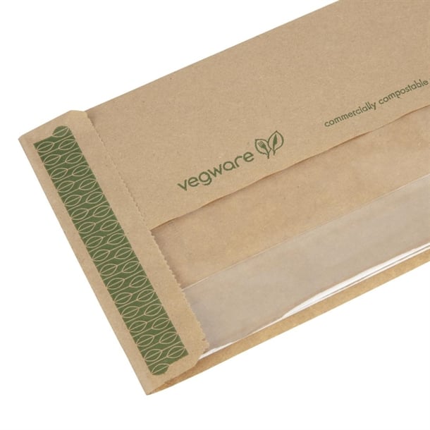 Vegware Compostable Kraft Baguette Bags With PLA Window (1000 Pack) cl693
