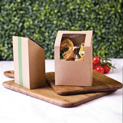 Vegware Compostable Kraft Tortilla Wrap Boxes With PLA Window (500 Pack) cl705