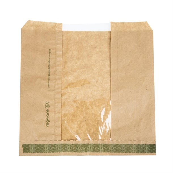 Vegware Compostable Kraft Sandwich Bags with NatureFlex Window Small (1000 Pack) cl741