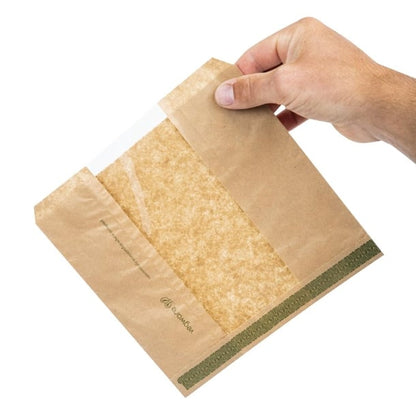 Vegware Compostable Kraft Sandwich Bags with NatureFlex Window Small (1000 Pack) cl741