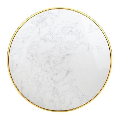 Bolero Round Marble Tabletop with Brass Effect Rim White 600mm cy968