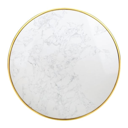 Bolero Round Marble Tabletop with Brass Effect Rim White 600mm cy968