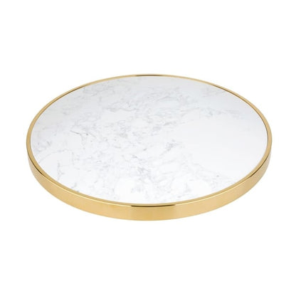 Bolero Round Marble Tabletop with Brass Effect Rim White 600mm cy968