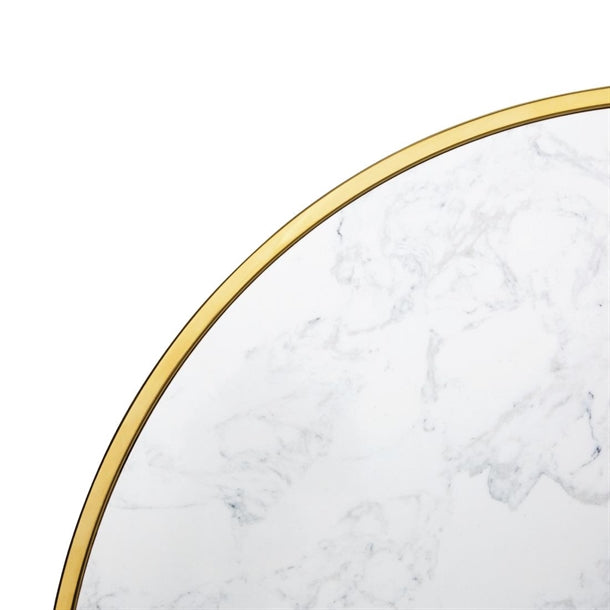 Bolero Round Marble Tabletop with Brass Effect Rim White 600mm cy968