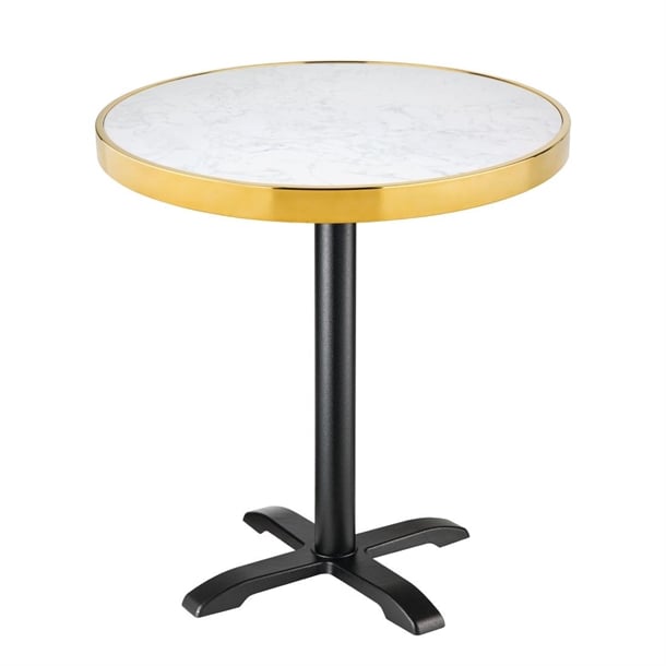 Bolero Round Marble Tabletop with Brass Effect Rim White 600mm cy968