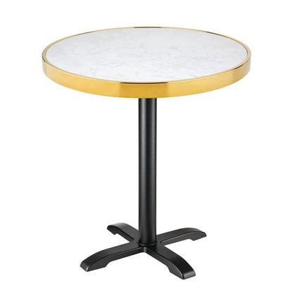 Bolero Round Marble Tabletop with Brass Effect Rim White 600mm cy968