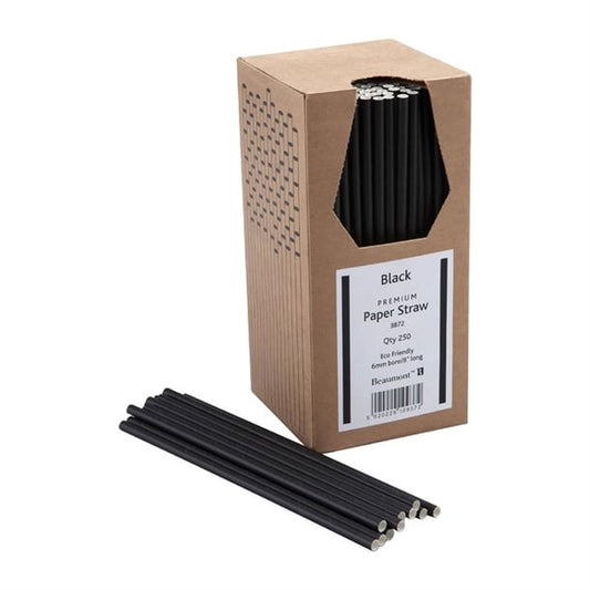 Beaumont 6mm Bore Paper Straw Black (250 Pack) cz616