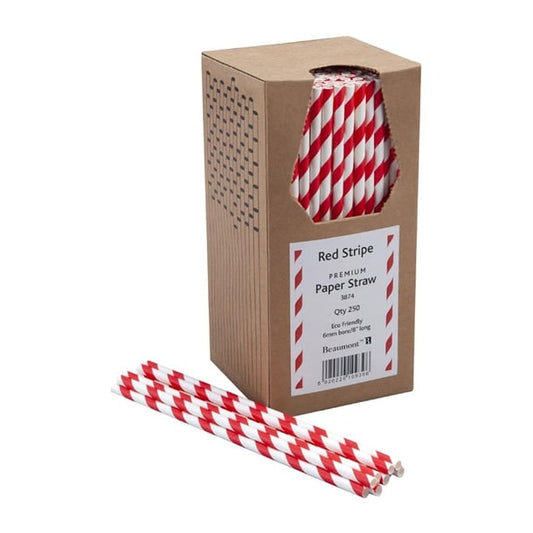 Beaumont 6mm Bore Paper Straw Red & White Striped (250 Pack) cz617