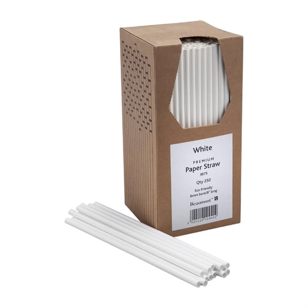 Beaumont 6mm Bore Paper Straw White (Pack 250) 3875