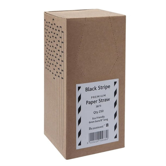 Beaumont Black & White Stripped Bore Paper Straw 8 Inch 6mm (250 Pack) cz911