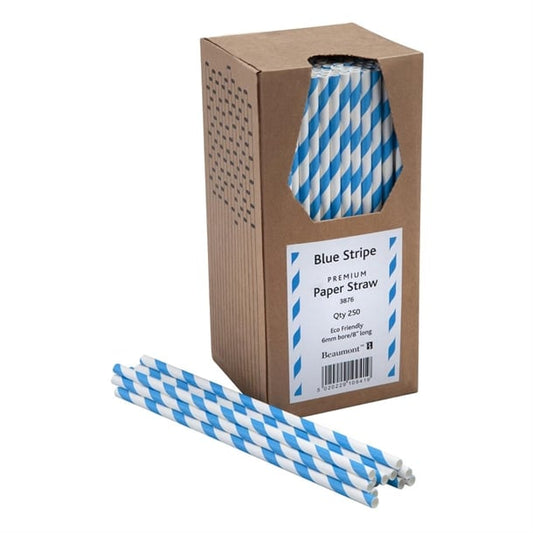 Beaumont Blue & White Stripped Bore Paper Straw 8 Inch 6mm (250 Pack) cz912
