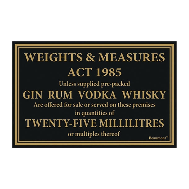 Beaumont Whisky Gin Vodka Rum Law Sign 170x110mm cz913