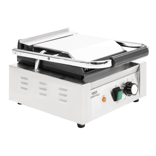 Nisbets Essentials Single Cast Iron Plate Contact Grill (Ribbed/Flat) - 1.8kW da396