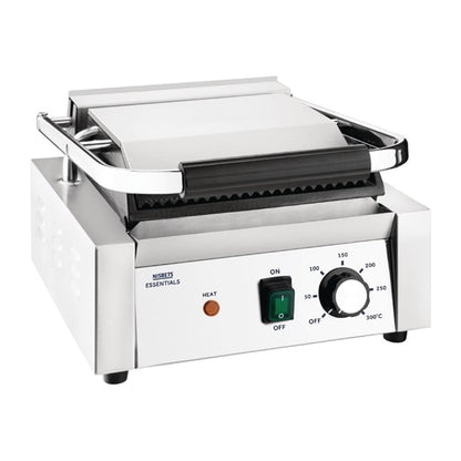 Nisbets Essentials Single Cast Iron Plate Contact Grill (Ribbed/Flat) - 1.8kW da396