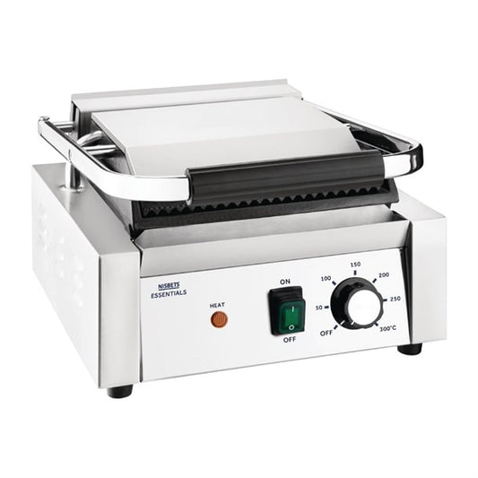 Nisbets Essentials Single Cast Iron Plate Contact Grill (Ribbed/Flat) - 1.8kW da396