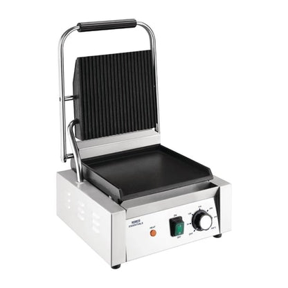 Nisbets Essentials Single Cast Iron Plate Contact Grill (Ribbed/Flat) - 1.8kW da396