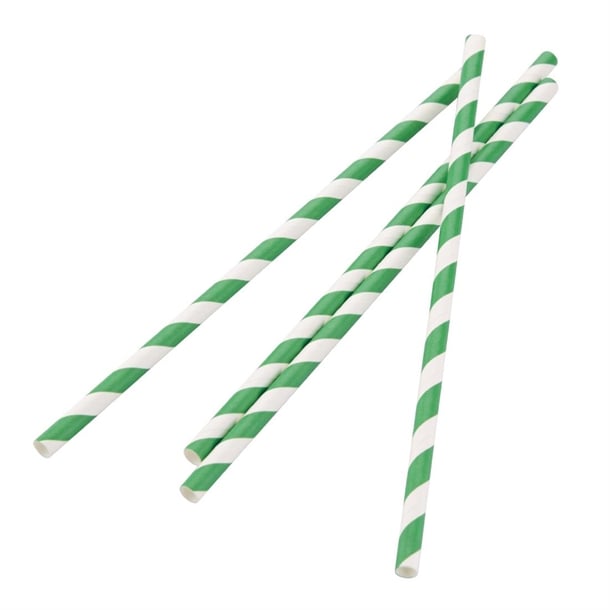 Fiesta Compostable Paper Straws Green Stripes (250 Pack) de928
