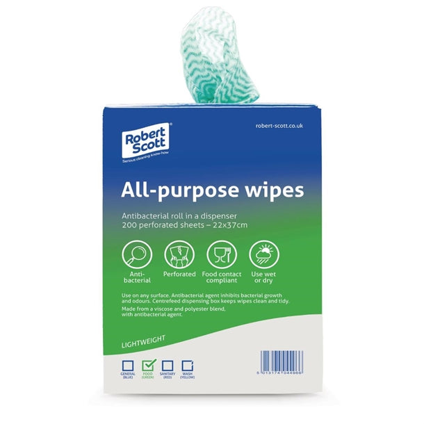 Robert Scott All-Purpose Antibacterial Cleaning Cloths Green (200 Pack) df160