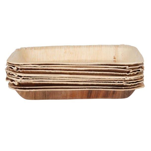 Fiesta Compostable Deep Palm Leaf Plates Rectangular 250mm (100 Pack) ht874