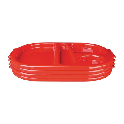 Olympia Kristallon Large Polypropylene Compartment Food Trays Red 374mm u037