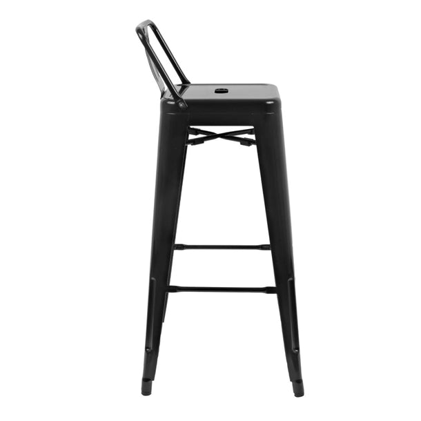 Bolero Bistro Steel High Stool with Backrest Black (4 Pack) dl882