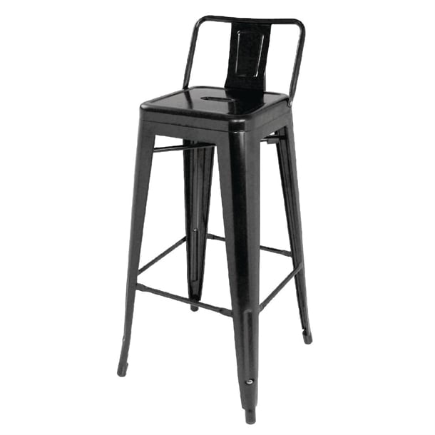 Bolero Bistro Steel High Stool with Backrest Black (4 Pack) dl882